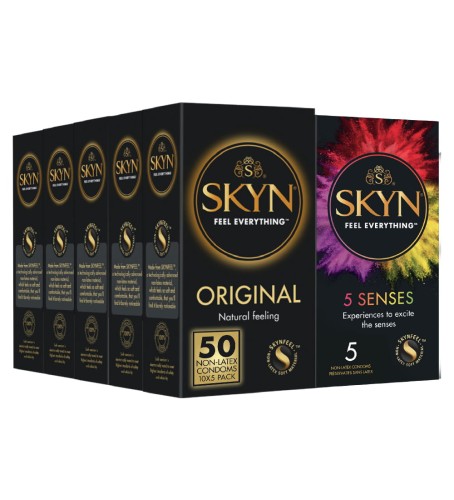 SKYN Original Latexfreie Kondome 5x 10, 50 Stk + GRATIS SKYN 5 Senses Kondome 5Stk