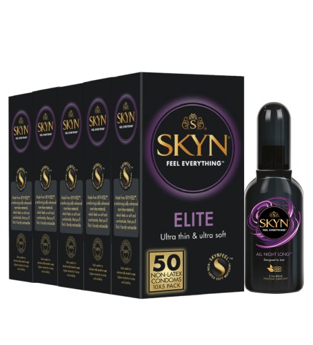 SKYN Elite Latexfreie Kondome 5x 10, 50 Stk + GRATIS All Night Long Gleítmittel 80ml