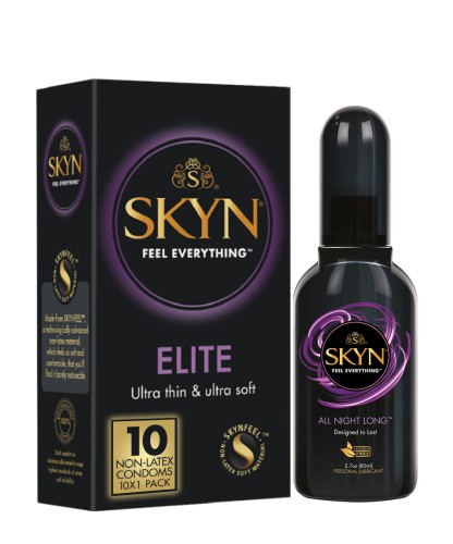 SKYN Elite Latexfreie Kondome 10 Stk + SKYN All Night Long Gleítmittel 80 ml